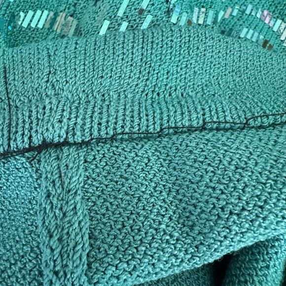 ST. JOHN Metallic Waves Paillette Santana Knit Dress 6/8 Sequins Turquoise - Picture 10 of 10